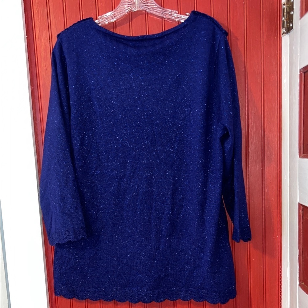 Briggs New York Royal Sapphire Blue Blouse with Scalloped Collar L - Picture 3 of 7